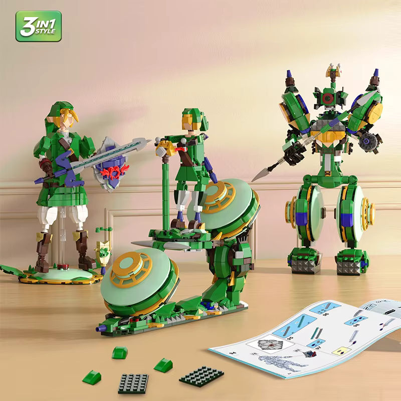 3in1 Anime Cerdan Legend Action Figure mit Master Schwert als Baustein-Set und Desktop-Ornament in Grün für Kinder - Bild 3