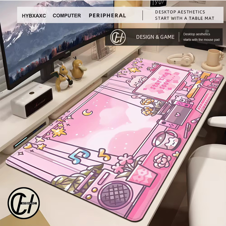 HYBXAXC Gaming-Mauspad mit Kawaii-Katzen- und Wolken-Design in Rosa, rutschfeste Silikon-Tastaturunterlage - Bild 2