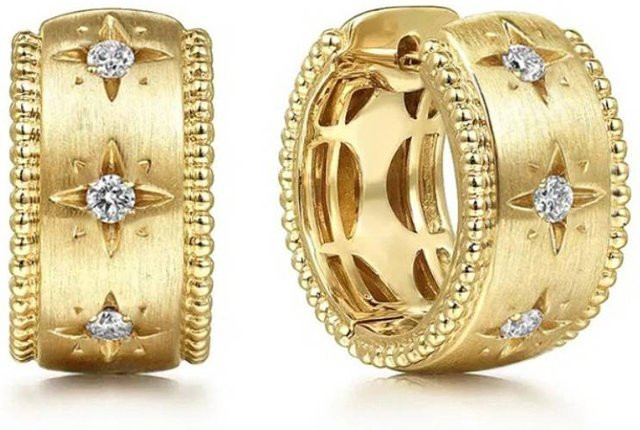 Huitan Creolen, Stern-Design, Zirkonia, goldfarben, Damen - Bild 1