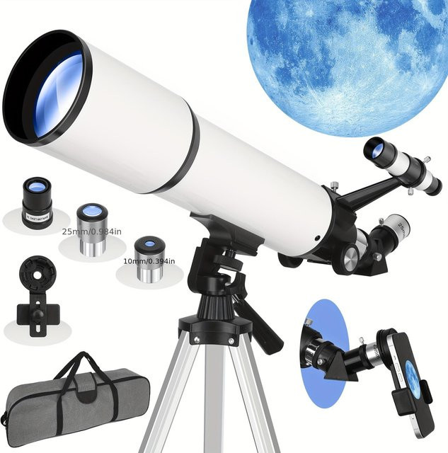 WTEMPO Refraktorteleskop für Erwachsene in Grau mit 80 mm Öffnung und 600 mm Brennweite - Bild 1