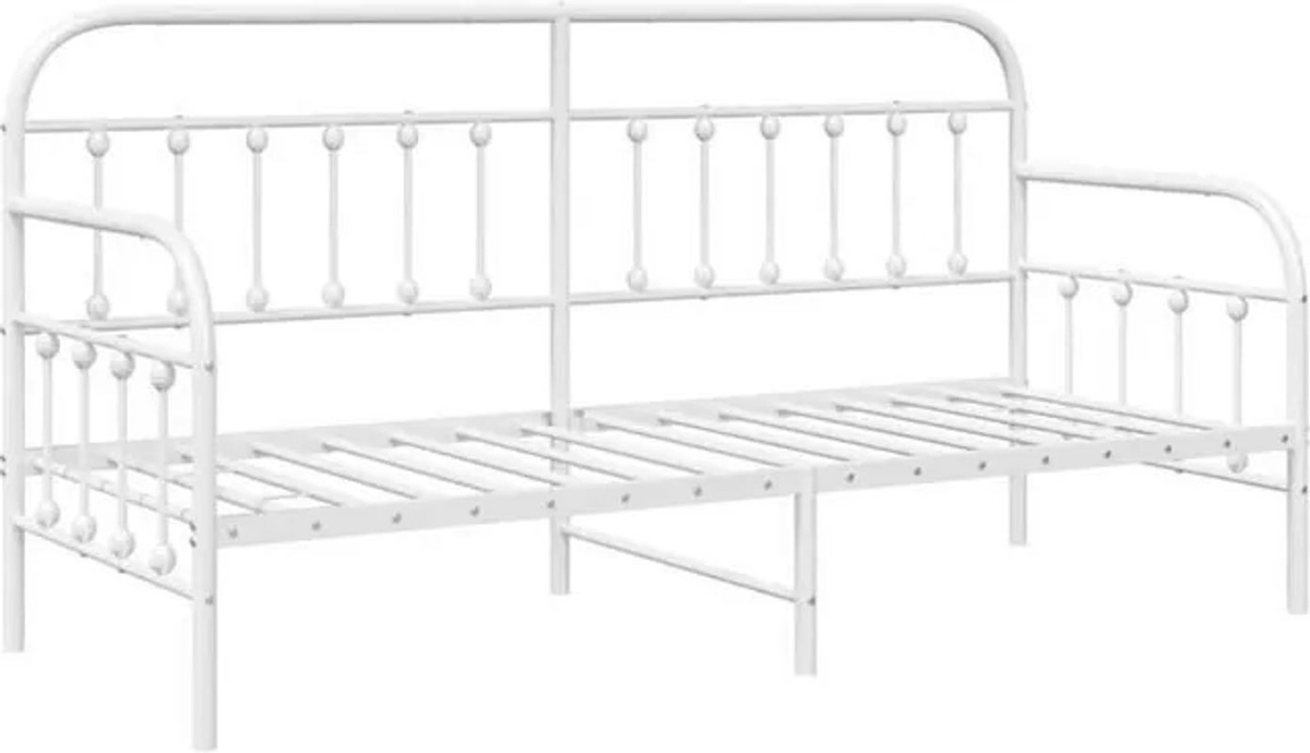 vidaXL Tagesbettrahmen aus Stahl mit Kopfteil in Weiß, B/T/H: 80 x 200 cm - Bild 1