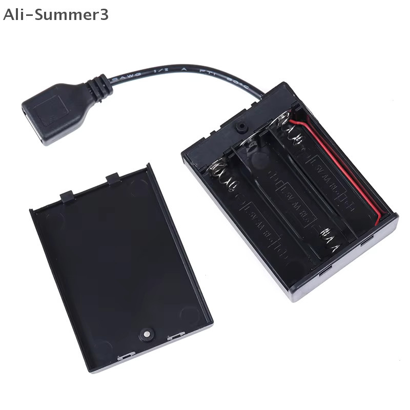 Batteriegehäuse für 3 AA Batterien mit USB-C Anschluss und Schalter, Schwarz, B/T/H: 65 x 45 x 15 mm - Bild 2