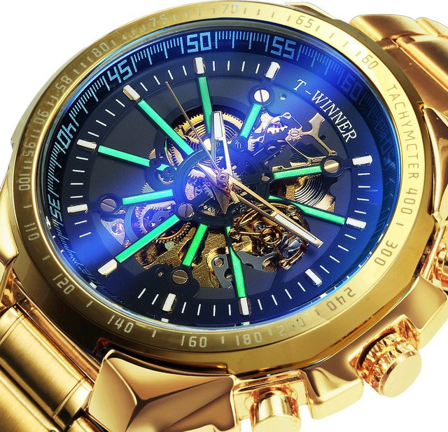 WINNER Armbanduhr Automatik, Gold, Edelstahlarmband, Herren - Bild 1
