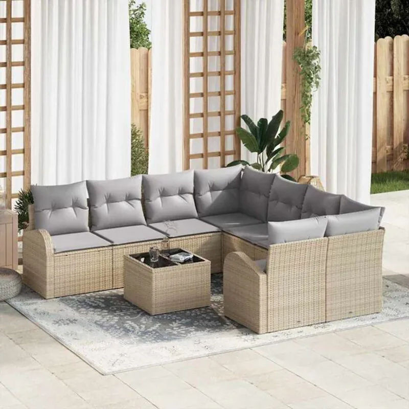 Vidaxl Polyrattan Garten-Sofa-Set mit 9 Kissen in Beige und Grau, modernes modulares Loungemöbel-Set, B/T/H: 55 x 55 x 37 cm - Bild 1