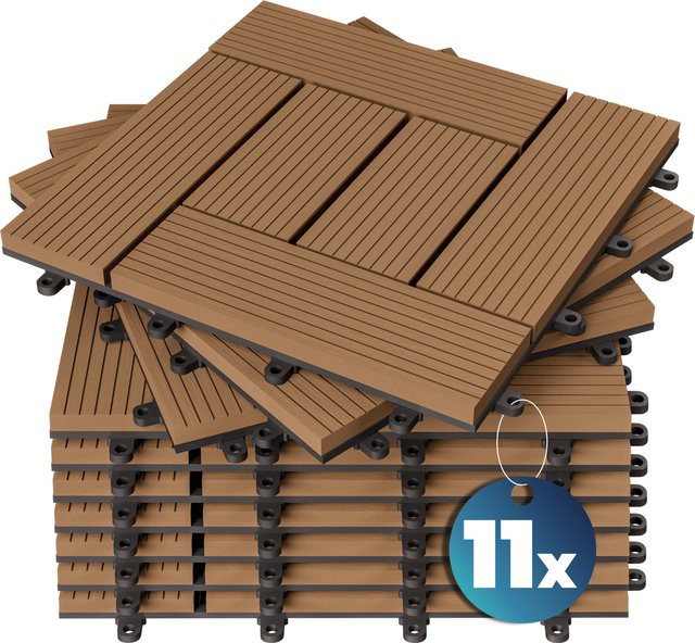 Casaria WPC Mosaik Fliesen 11er-Set in Terrakotta mit Click-System, B/B: 30 x 30 cm - Bild 1
