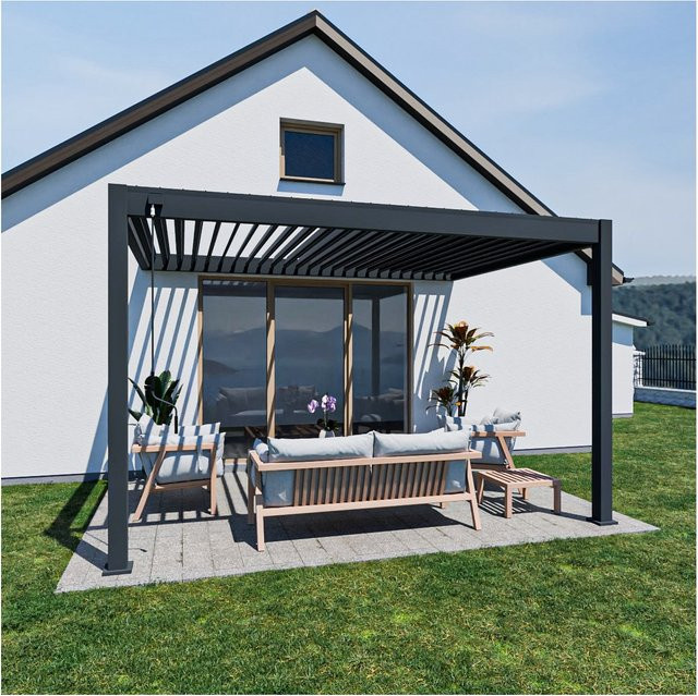 Weide Deluxe Wand-Pergola aus Voll-Aluminium mit Lamellendach in Anthrazit, B x T: 400 x 300 cm - Bild 1