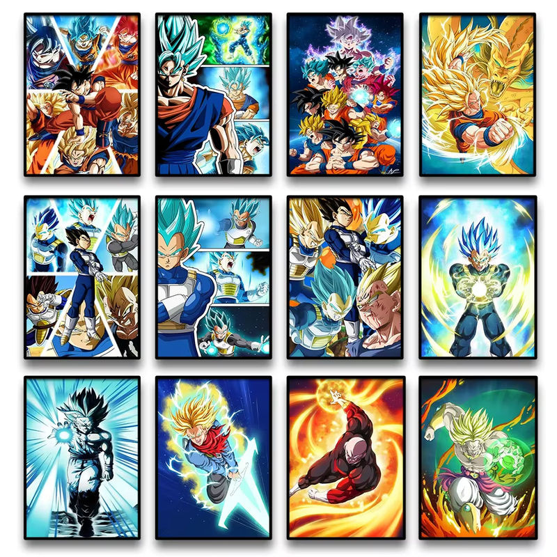 Bandai Dragon Ball Anime Leinwandgemälde mit Super Saiyajin Goku Vegeta Gohan und Trunks als mehrfarbiges Porträt für die Wandmontage - Bild 6