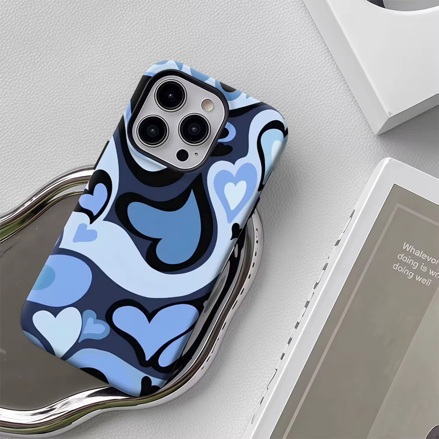 Potdemiel Handyhülle Blue Heart Swirl für iPhone 17 16 15 14 13 12 Pro Max Plus mit doppelschichtiger Rückseite in Blau - Bild 5