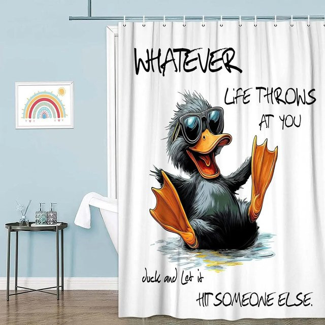 Wasserdichter Duschvorhang mit Enten-Motiv in Schwarz-Weiß, B/H: 120 x 180 cm - Bild 1