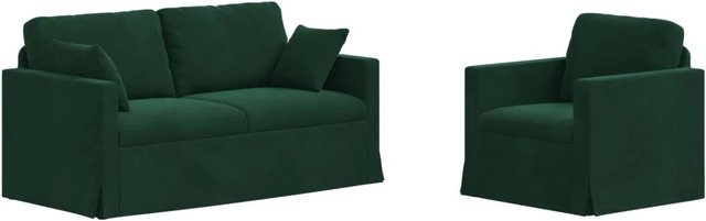 vidaXL Sofa 2-teilig Dunkelgrün Samt mit Metallrahmen B/T/H: 158 x 78 x 80 cm - Bild 1