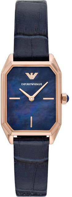 Emporio Armani Damenuhr, Quarz, Leder, Blau, Edelstahl - Bild 1