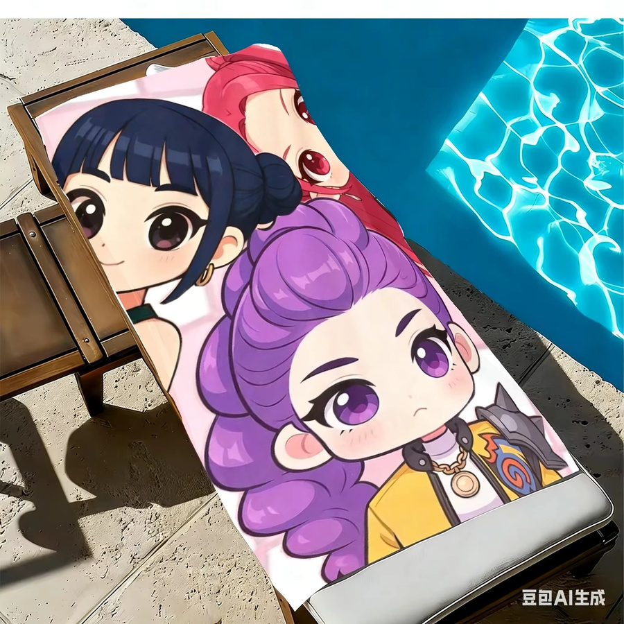 Potdemiel Strandtuch mit Chibi-Anime-Mädchen-Aufdruck aus Mikrofaser, schnell trocknend und leicht, Multicolor - Bild 2