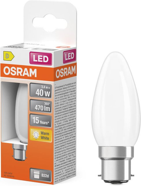 OSRAM LED Retrofit CLASSIC B Filament Lampe B22d, 4W, 470 lm, 2700 K Warmweiß, Frosted, Weiß - Bild 1