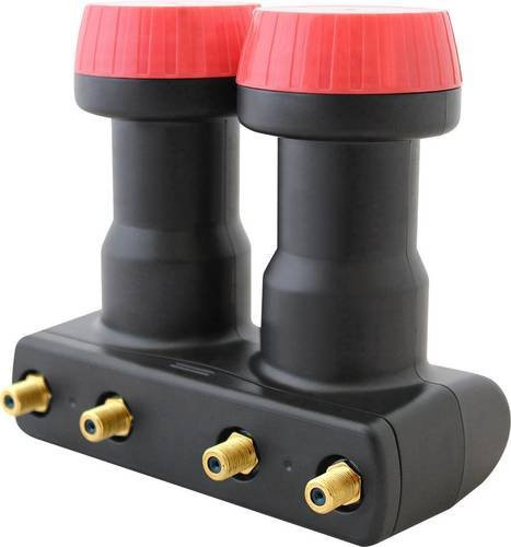 MegaSat Diavolo Quad-LNB Monoblock mit 4 Teilnehmern, 40 mm Feedaufnahme und vergoldeten Anschlüssen in Schwarz und Rot - Bild 1