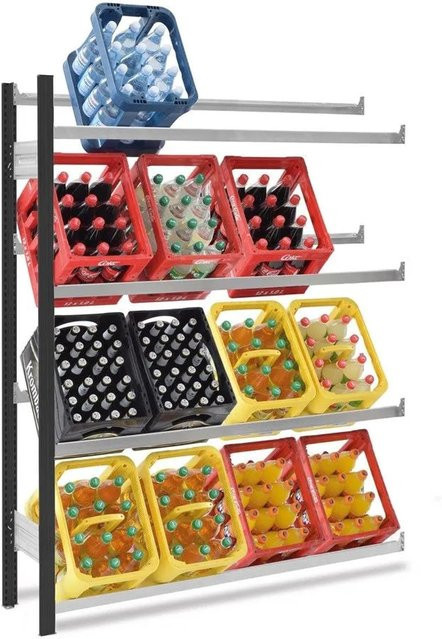 PROREGAL Getränkekistenregal Stecksystem T-Profil in Anthrazit/Verzinkt, H x B x T: 175 x 150 x 30 cm, 4 Ebenen mit 150 kg Fachlast für 16 Getränkekisten - Bild 1