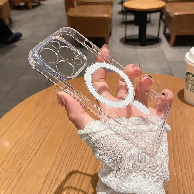 Luxus MagSafe Wireless Ladehülle für iPhone 11 bis iPhone 17 Pro Max Plus, transparent - Bild 1