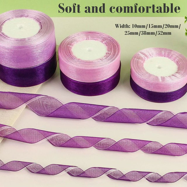 SUNEEYDAY Chiffon-Organzaband in Lila Rosa Transparent für DIY-Handwerk und Dekoration, 50 Yards - Bild 1