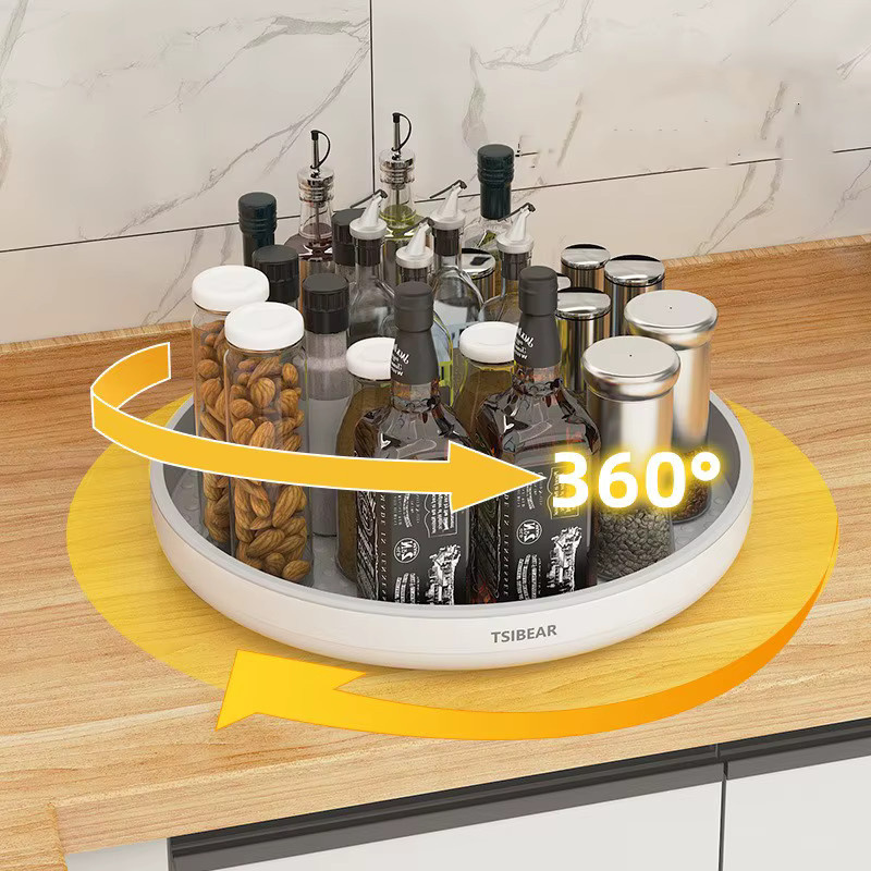 Untior Multifunktionaler 360 Grad Drehbarer Küchenorganizer aus Kunststoff für Gewürze, Öle und Obst in Schwarz oder Weiß - Bild 2