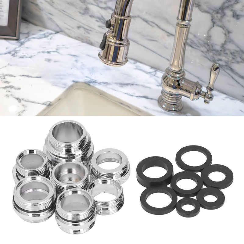 Qiilu 7-teiliges Wasserhahn Adapter Set aus Messing mit Dichtungen für Garten und Küche in Gold und Silber - Bild 4