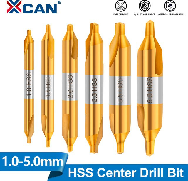 XCAN HSS-Zentrierbohrer Ti-beschichtet in Gold, 60-Grad-Senker für die Metallbearbeitung und Drehmaschinen, Durchmesser: 1,0–6,0 mm - Bild 1