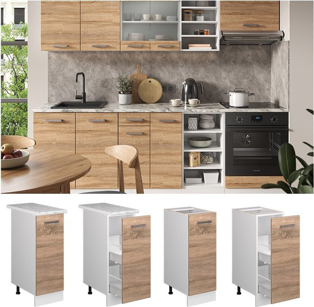Vicco Apothekerunterschrank R-Line Küchenschrank in Weiß Sonoma, Breite: 30 cm, Höhe: 81,6 cm, Tiefe: 30 cm - Bild 1