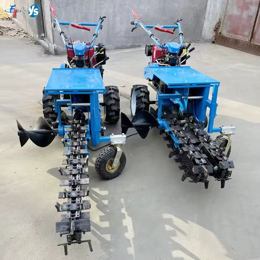 Professionelle Kettengräbmaschine in Blau für technische Rohrleitungen und Obstgartenbewässerung zur Bodenbearbeitung in harten Böden - Bild 4