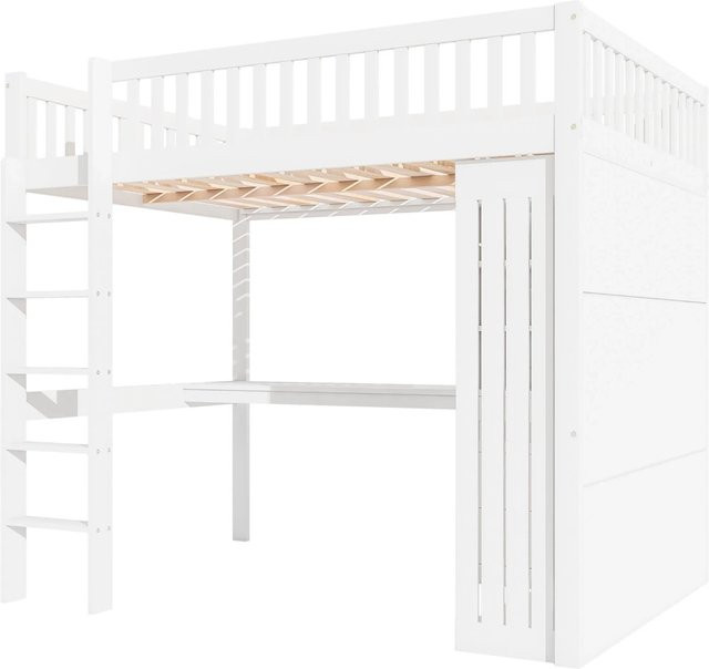 KOMHTOM Hochbett für Kinder in Weiß mit Schreibtisch, Kleiderschrank, 3 Schubladen und Treppe, B/T/H: 140 x 200 x 180 cm - Bild 1