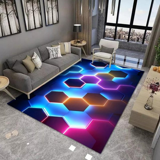 HGHT 3D LED Illusions Teppich in Multicolour, Waschbarer und Rutschfester Teppich für Wohnzimmer oder Kinderzimmer, B/T: 80 x 160 cm - Bild 1