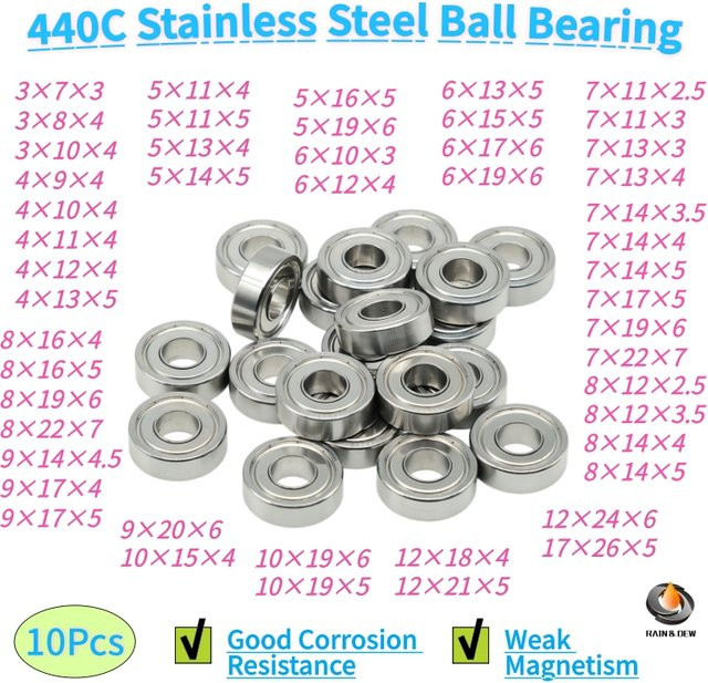 10 Stück S684ZZ Kugellager aus Edelstahl in Silber, ABEC-7 Präzision, Maße: Innendurchmesser: 4 mm, Außendurchmesser: 9 mm, Breite: 4 mm - Bild 1