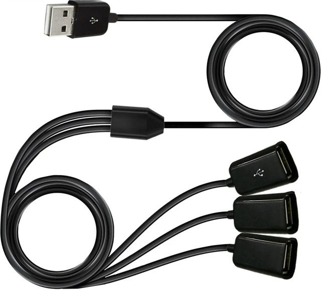 BSN 3-in-1 USB-Verlängerungskabel Schwarz, 1 m Länge, Schnelles 3A Ladekabel mit Y-Splitter, USB-A auf USB-Buchse - Bild 1