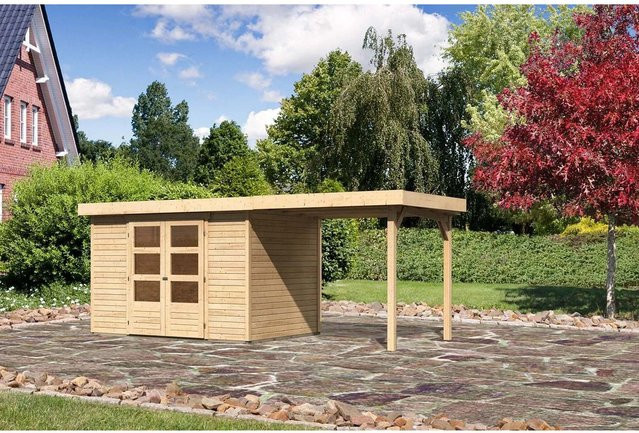 Karibu Holz-Gartenhaus Boras Natur mit Flachdach und modernem Design, Farbe: Braun, B/T/H: 298 x 213 x 211 cm - Bild 1