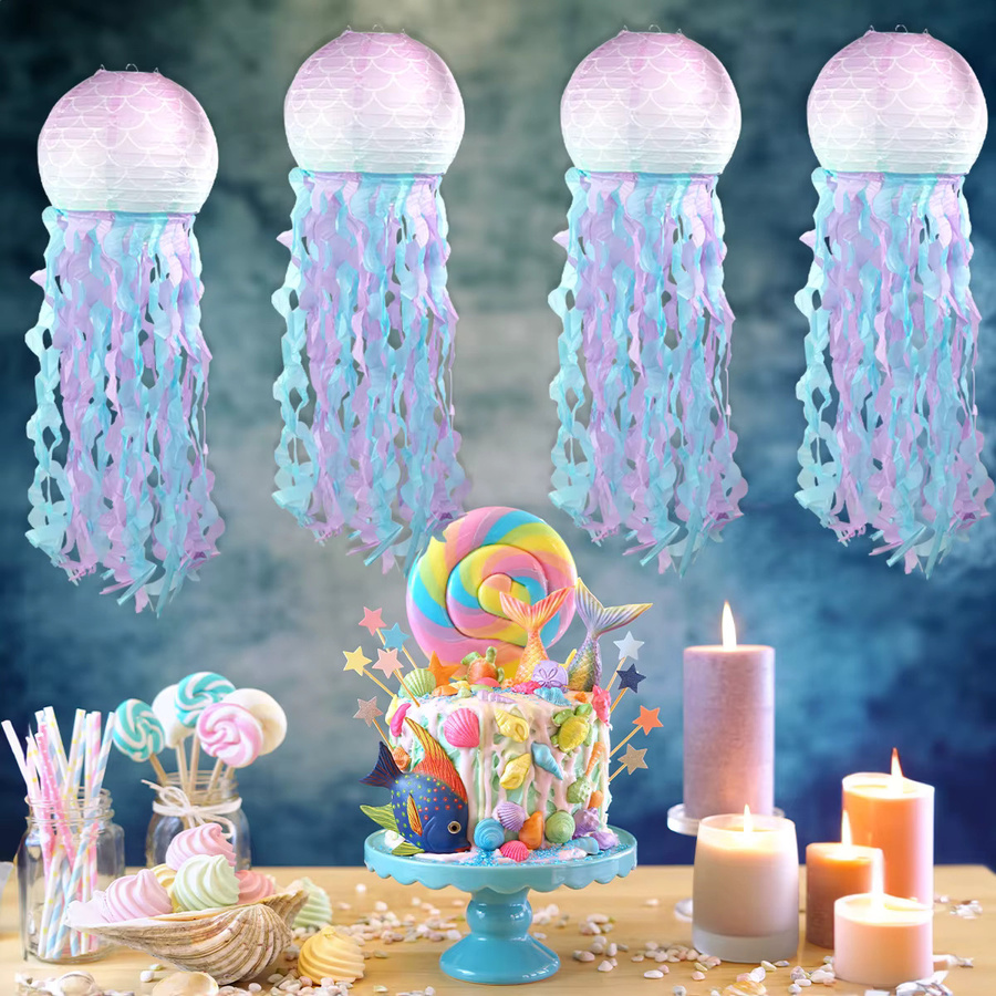 WEIGAO Papierlaternen Jellyfish Design in Rosa Lila Blau für Meerjungfrau Geburtstag Party Dekorationen - Bild 2