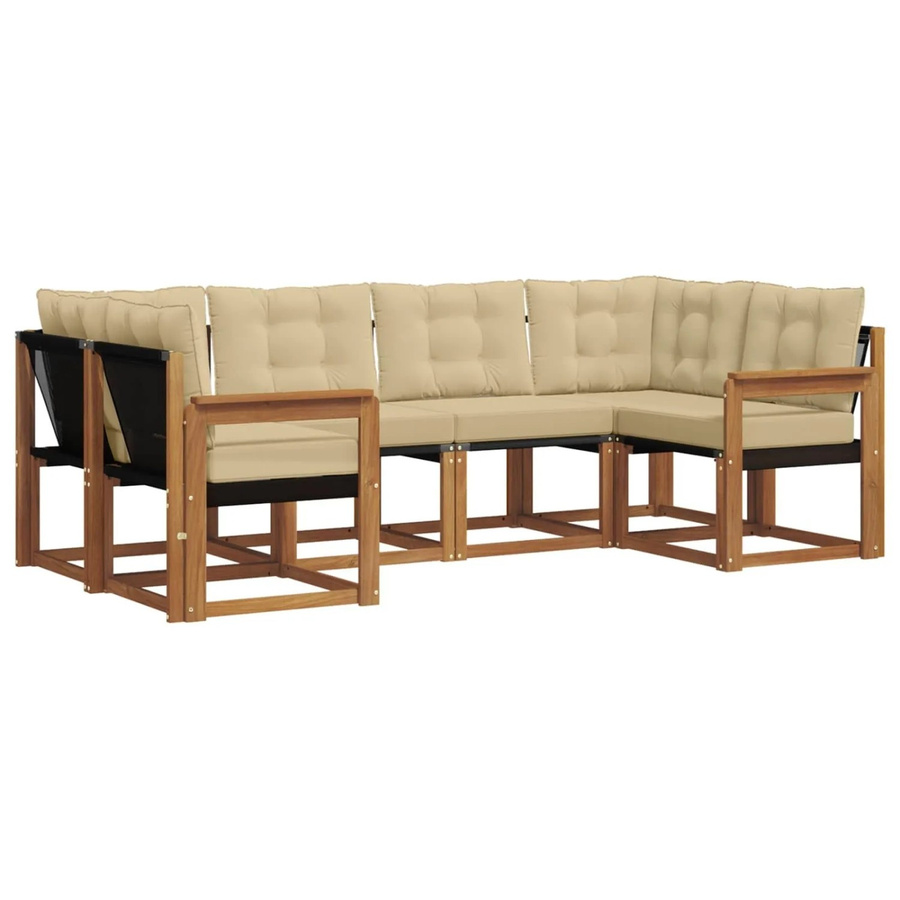 vidaXL Outdoor-Sofagarnitur 6-teilig aus Akazienholz und Textilene in Natur und Beige mit UV-beständigen Kissen - Bild 2