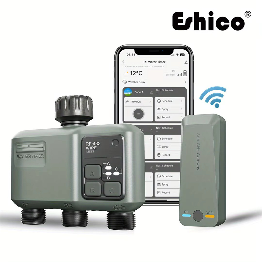 Eshico Smart Sprinkler Timer Graue App-gesteuerte Gartenbewässerungslösung mit 3 Zonen und RF433 Drahtlosem System - Bild 2