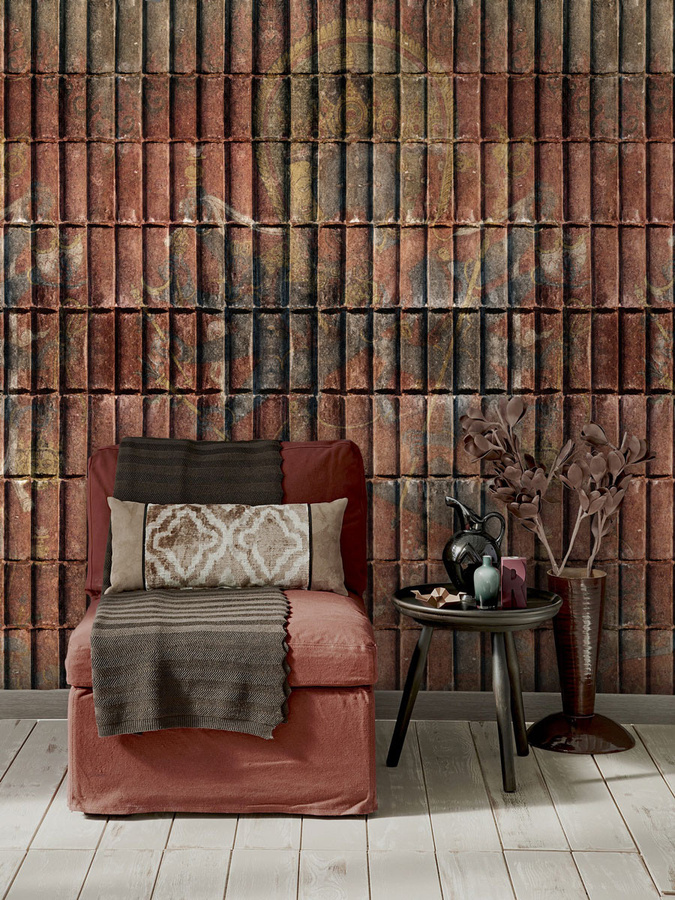 MINDTHEGAP Mural Wallpaper Chakrasamvara in Braun und Multicolour, Vlies Tapete mit ethnischem Abstract-Design - Bild 1