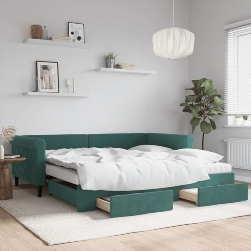 Vidaxl Funktionsbett Tagesbett aus Samt mit Schubladen in Grün B/T/H: 100 x 200 cm - Bild 1