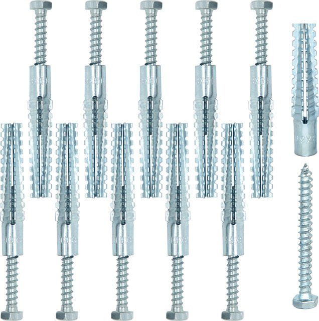 AIMUNOK 10 Sets Metall-Trockenbau-Dübel aus Stahl mit Schrauben und Gewindemuttern in Silber für leichte Bauarbeiten - Bild 1
