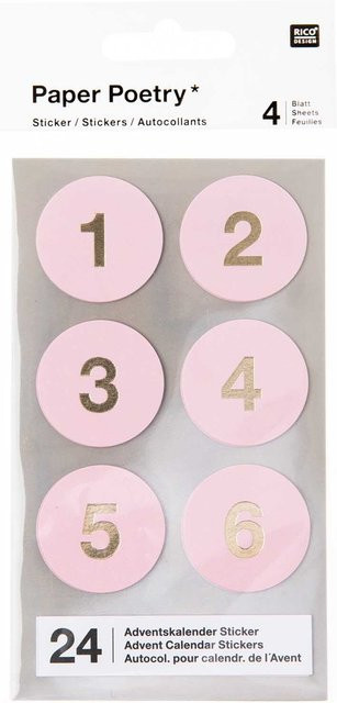 Rico Design Paper Poetry Adventskalender mit Stickern und Zahlen 1-24 in Rosa - Bild 1