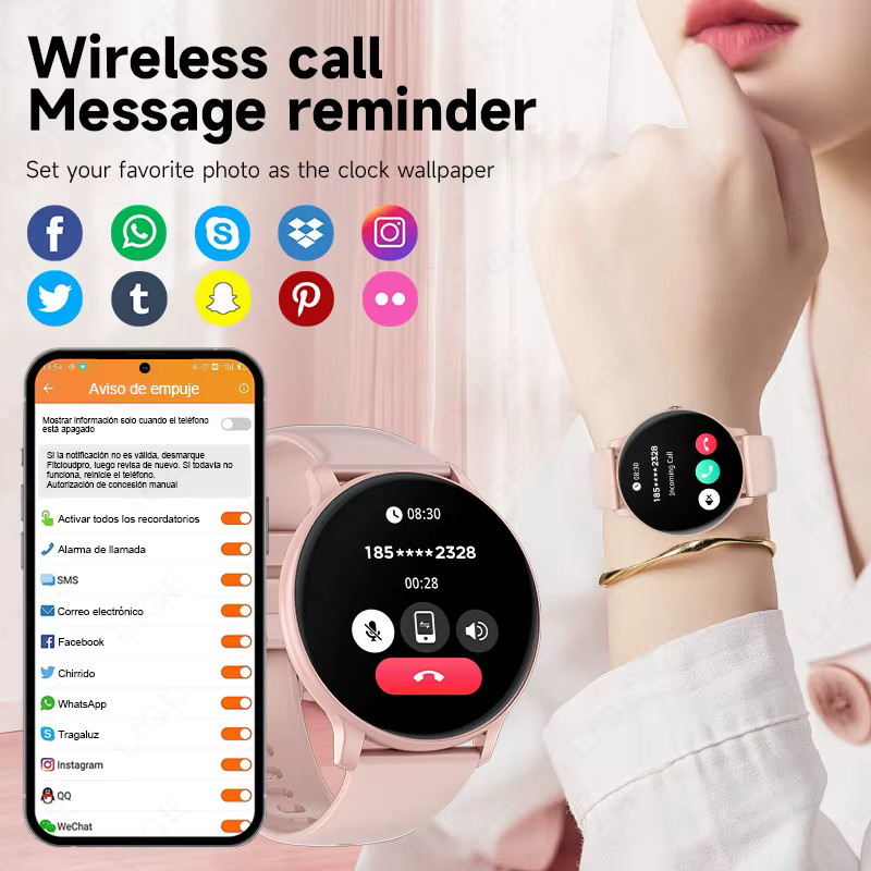 LIGE Smartwatch für Damen und Herren in Pink mit Bluetooth-Anruffunktion, Musiksteuerung und Herzfrequenzmessung für Sport und Fitness, kompatibel mit Android und iOS - Bild 2