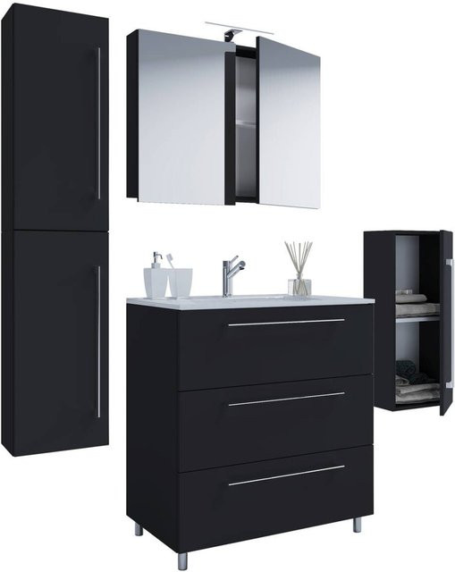 VCM Badmöbel-Set modern in Schwarz mit Waschtisch, Spiegelschrank und Hochschrank B/H/T: 80 x 150 x 46 cm - Bild 2