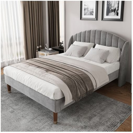 MUVOE Polsterbett mit Teppich in Grau aus Samt, B/T: 160 x 200 cm - Bild 1