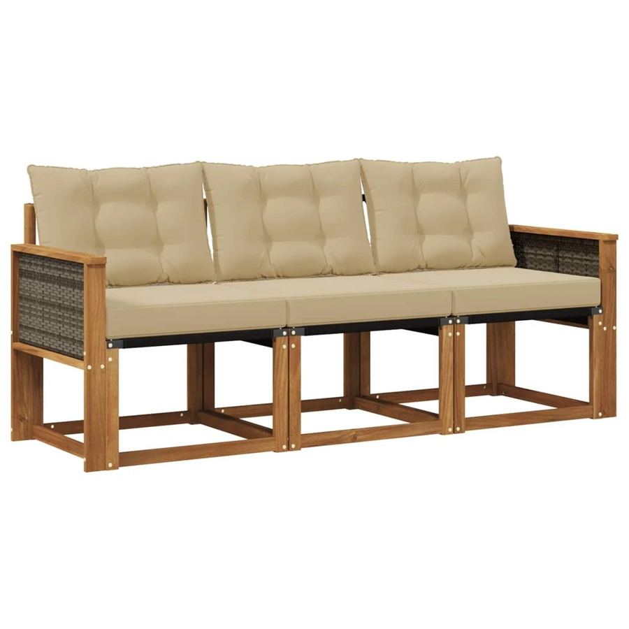 vidaXL Outdoor-Sofagarnitur aus Akazienholz mit Textilene und Kissen in Natur und Beige - Bild 2