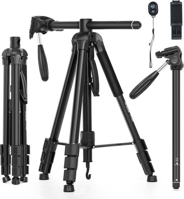 Andoer TTT-010 Tragbares Fotografie-Stativ und Einbeinstativ mit Horizontalfunktion, Schwarz, Höhe: 180 cm - Bild 1