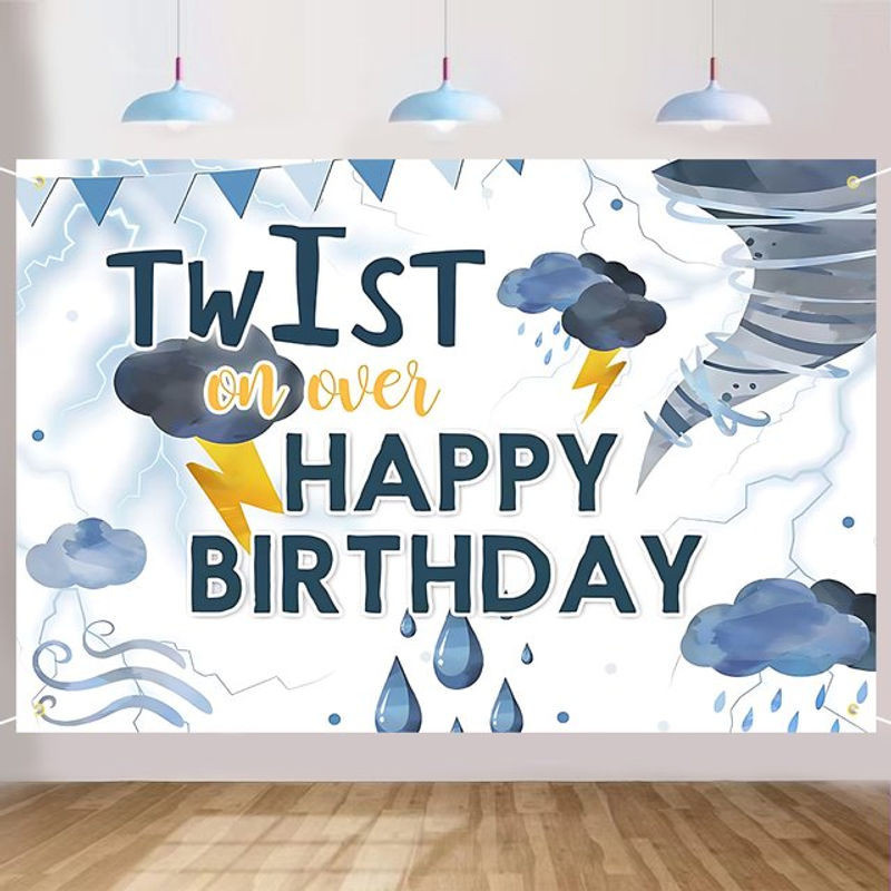 Tornado Happy Birthday Party Banner mit blauen Wolken zur Dekoration für den 1. Geburtstag - Bild 1