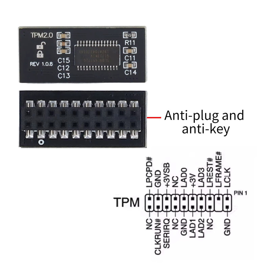 Qiilu TPM 2.0-Modul mit 20-poliger LPC-Schnittstelle in Schwarz für Windows 11 Upgrade-Tests - Bild 5