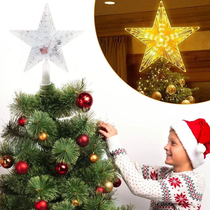 LED Weihnachtsbaumspitze Stern in Gold und Mehrfarbig aus Kunststoff mit geometrischem Design - Bild 1