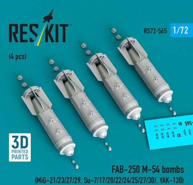 ResKit Models FAB-250 Bomben, 4-teiliges Set, 3D Printed - Bild 1
