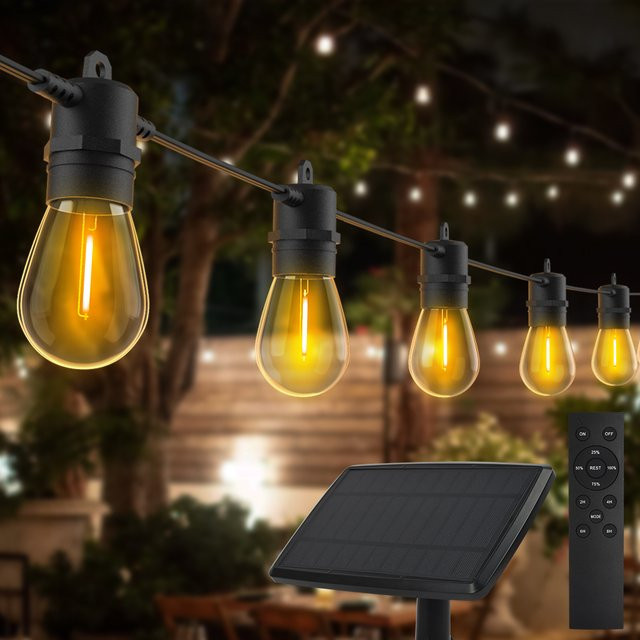 Burhui S14 Solar LED Lichterkette Retro im transparenten Design, wasserdichte Solar-Lichtergirlande für Garten und Außenbereich - Bild 1