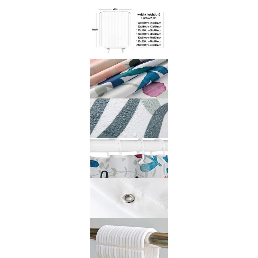 Duschvorhang mit Haken Set von Household supplies MH in floralem Aquarell-Design, bunt in Rosa und Gelb, B/H: 90 x 180 cm - Bild 2