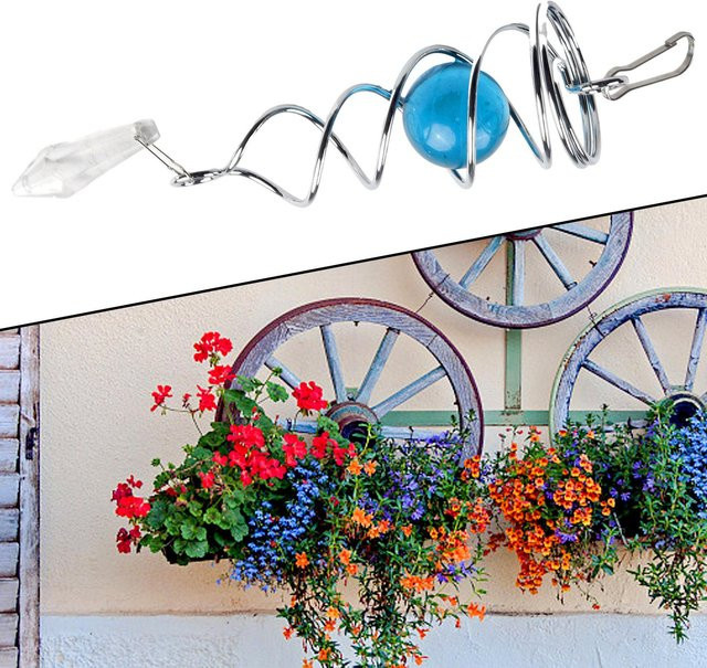 Windspiel Garten Glas und Edelstahl Hängende Dekoration Spirale Wind Spinner in Multicolor und Blau, Höhe: 165 mm, Breite: 40 mm - Bild 1